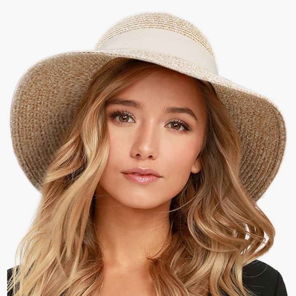 Stylish Tan Sun Hat with White Ribbon